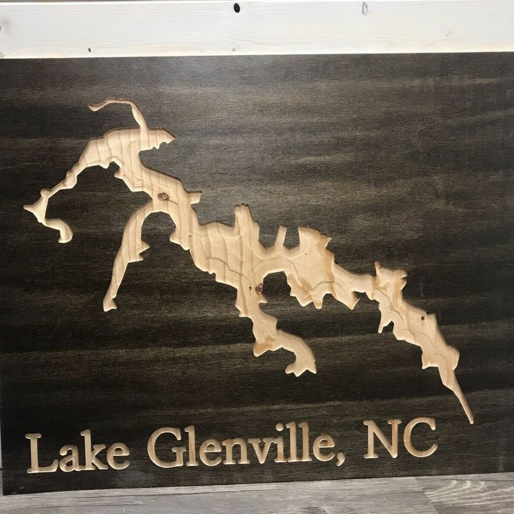 Engraved Wooden Lake Map Outline Wall Art Sign Cut